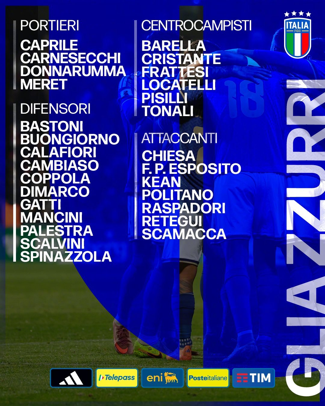 多年不见，甚是想念！意大利公布世界杯附加赛大名单：托纳利、基耶萨、巴雷拉、多纳鲁