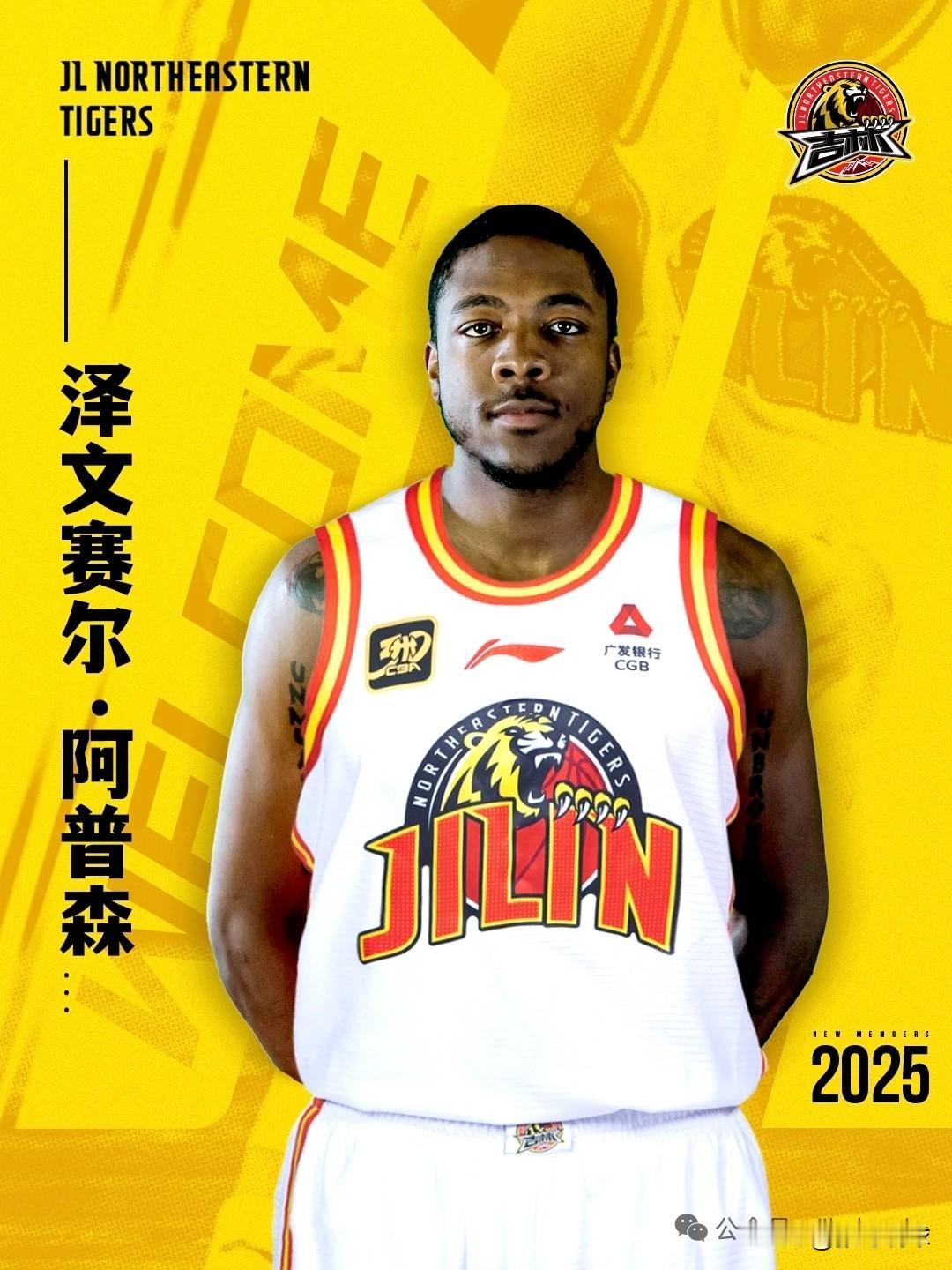 吉林东北虎官宣新外援加盟，吉林男篮签下阿普森，2米06的中锋，上赛季效力希腊联赛