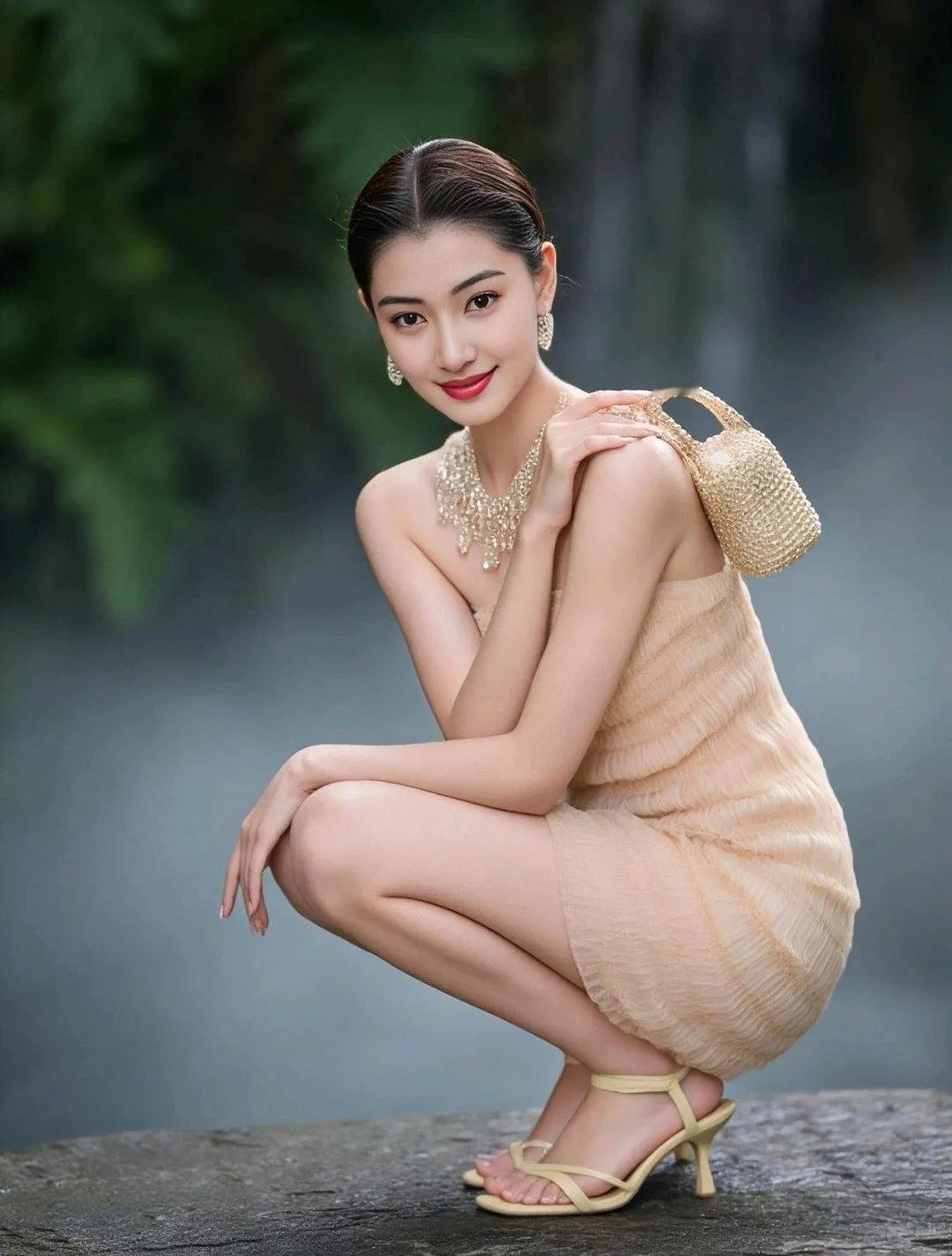 碧水青山间，美人如画来。