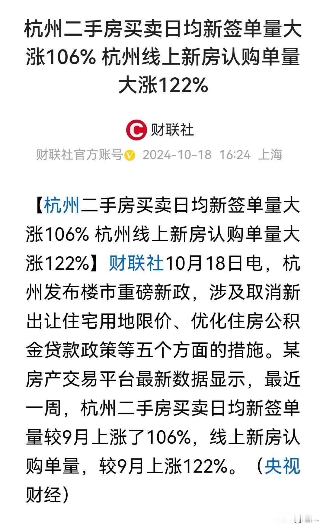 楼市重要信号！二线城市杭州新房二手房销量大增！
楼市新政后，一线城市楼市集体热销