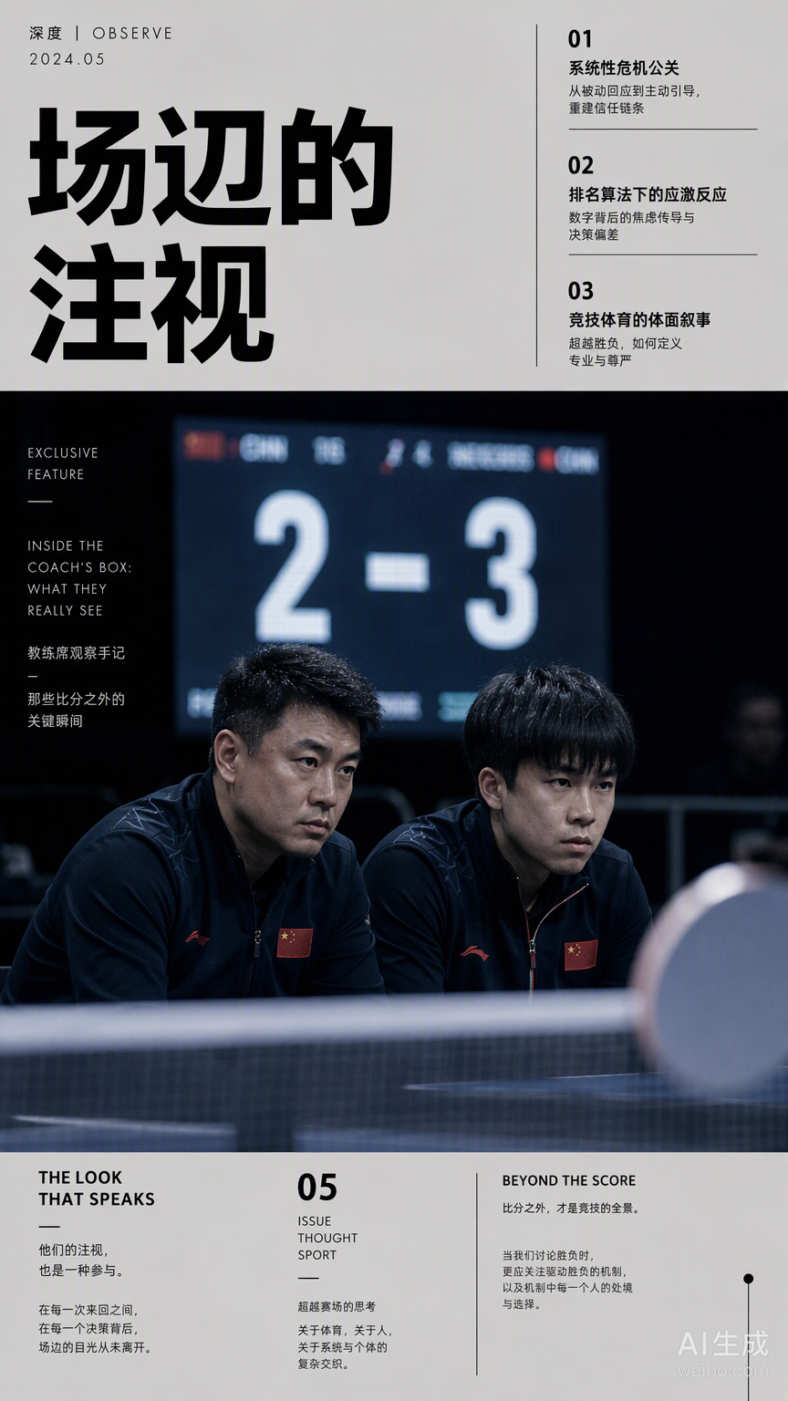 王皓和王楚钦坐在看台上，盯着温瑞博和莫雷加德的比赛，这画面比比分更有信息量。之前