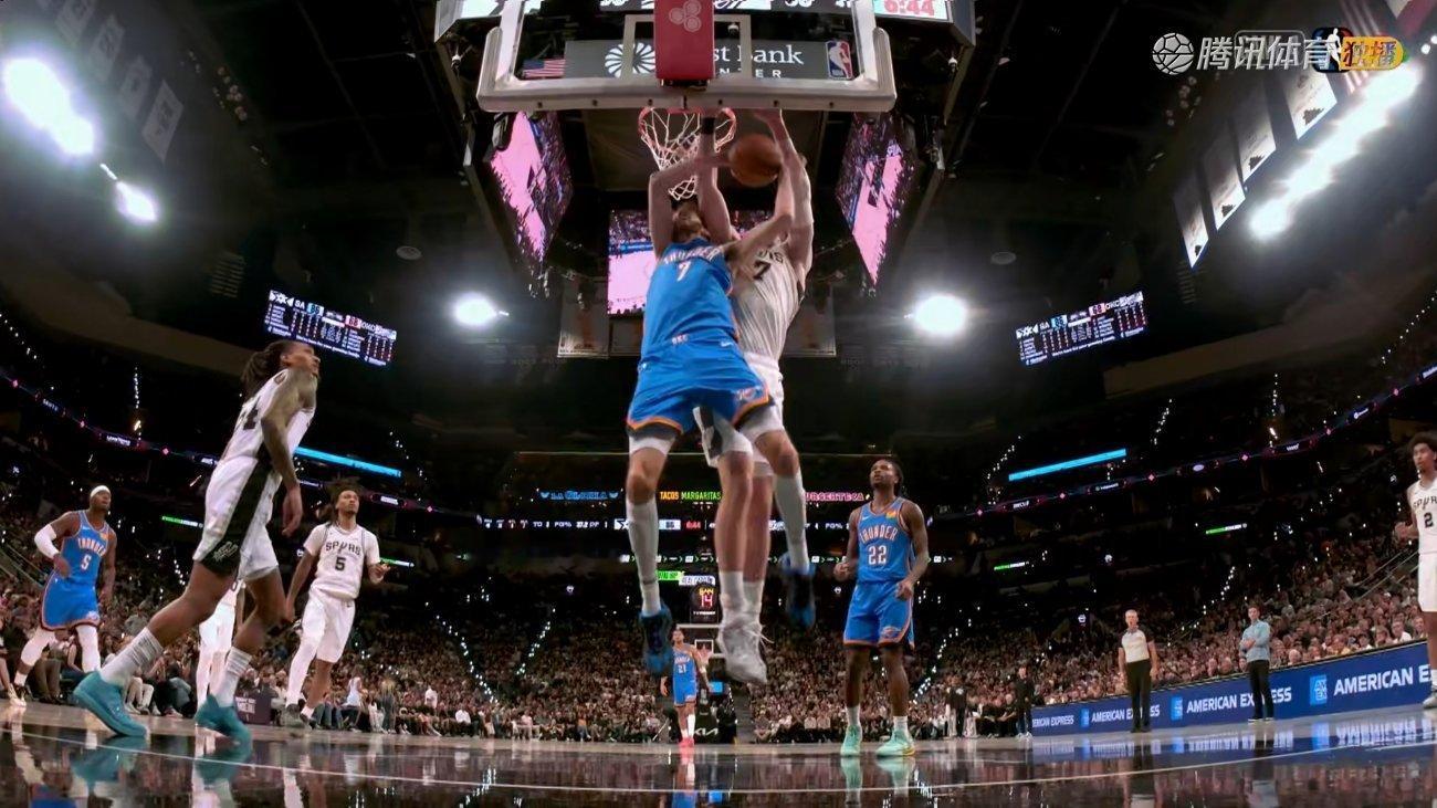 完成护框！科内特篮下封盖切特🔒雷霆vs马刺NBA