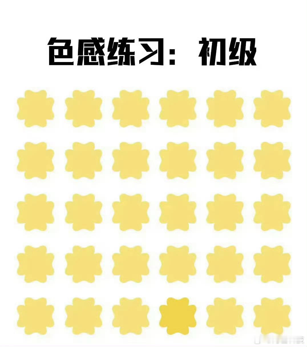 色感练习，下面每张图里，都各有一个颜色与其他色块不同。你能找到哪个级别