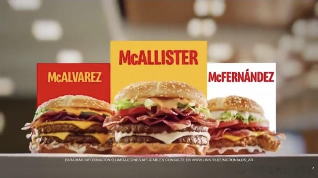 麦卡利斯特汉堡！阿根廷的麦当劳推出了以国家队球员命名的全新汉堡。其中包括麦卡利斯