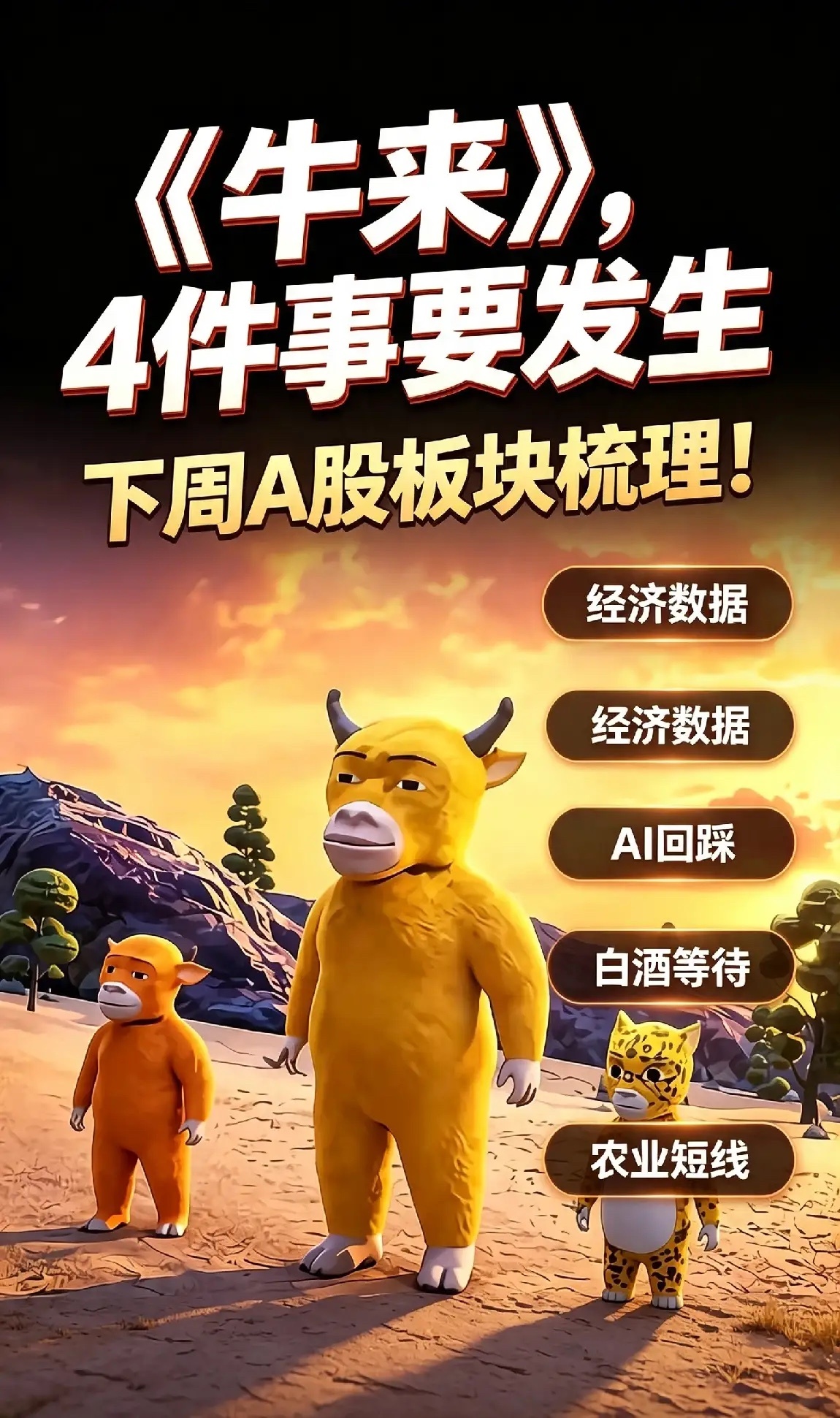 《牛来》，4件事要发生，下周A股板块梳理！周末一堆消息，AI方面利好铺天盖地。先