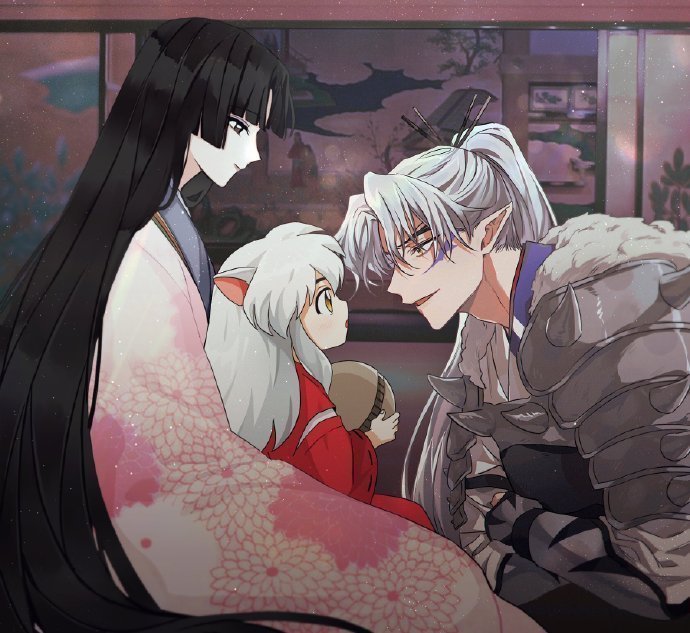 小犬夜叉和他爸妈，一家子神仙颜值！！日漫犬夜叉 画师：conan_bok ​​​