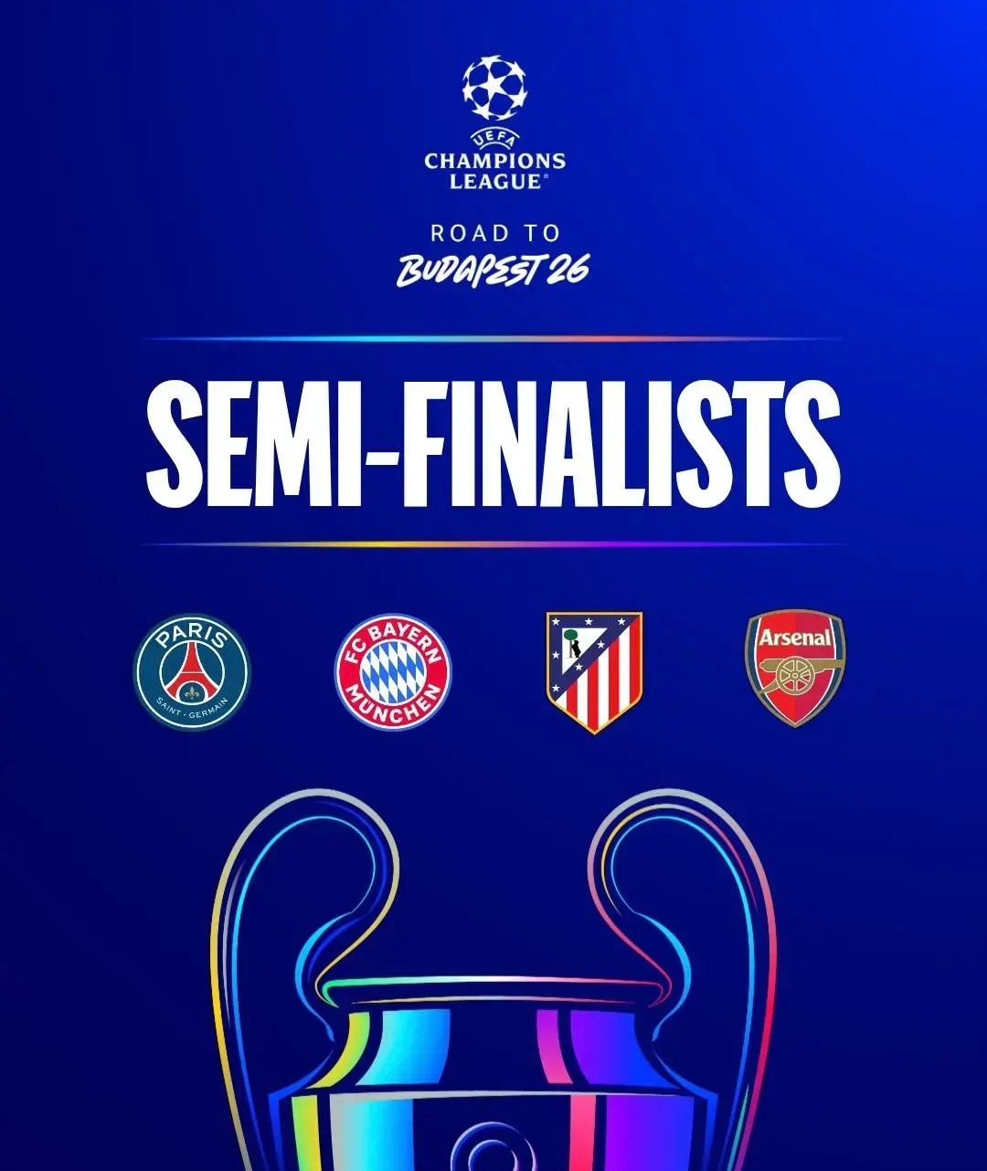 欧战三大杯四强出炉：英超4队，西甲德甲法甲各2队，葡超乌超各1队，意甲全军覆没。