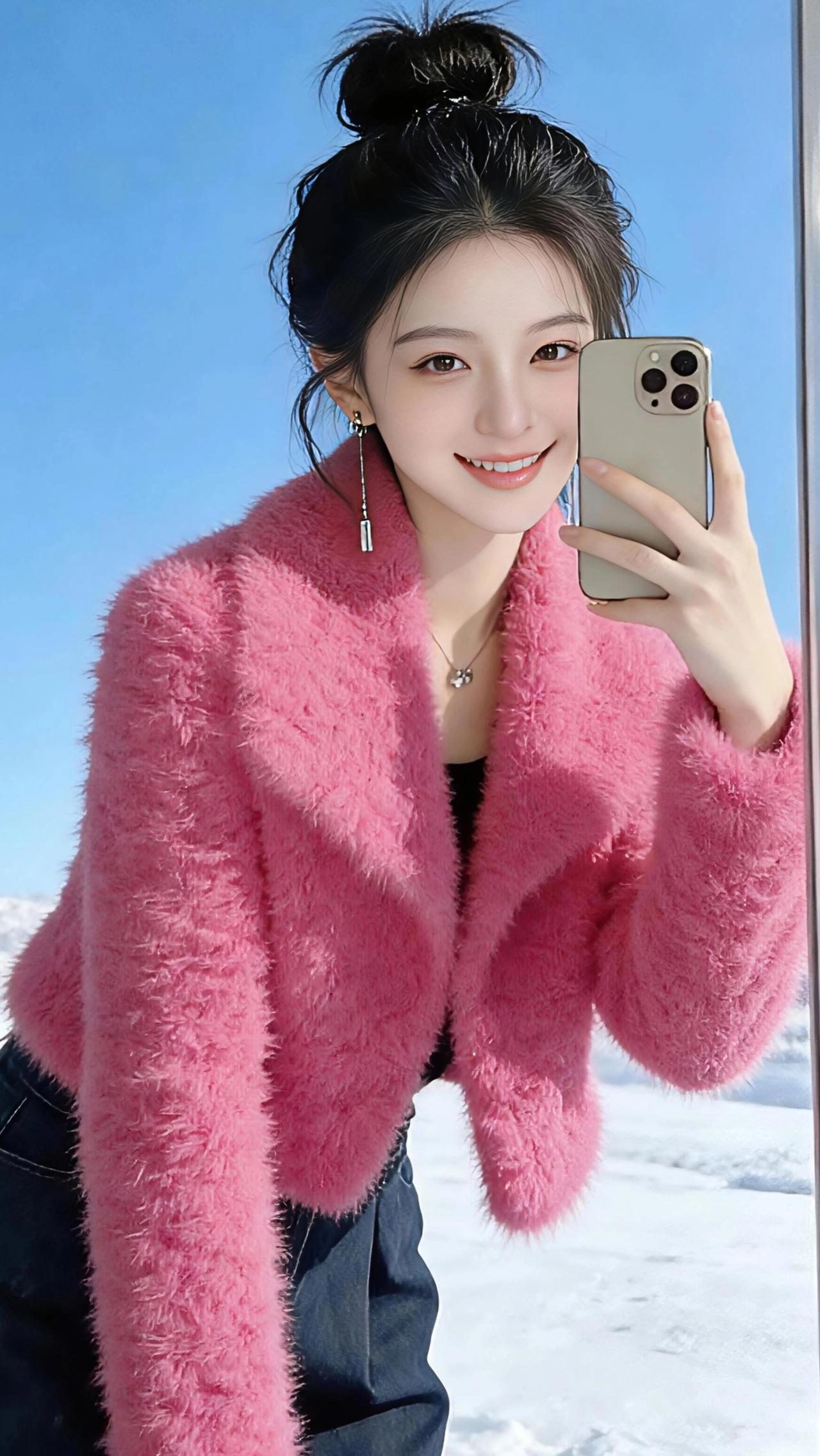 雪色里的玫红
 
雪野铺展着无垠的白，像揉碎了的云朵落在人间，澄澈的蓝天作底，把