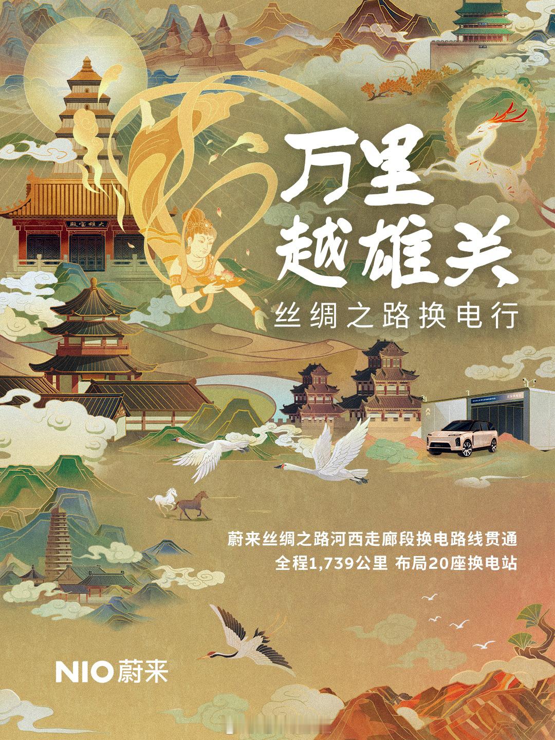 河西走廊蔚来换电路线贯通全程1739公里的河西走廊蔚来沿途布局20座换电站万里越