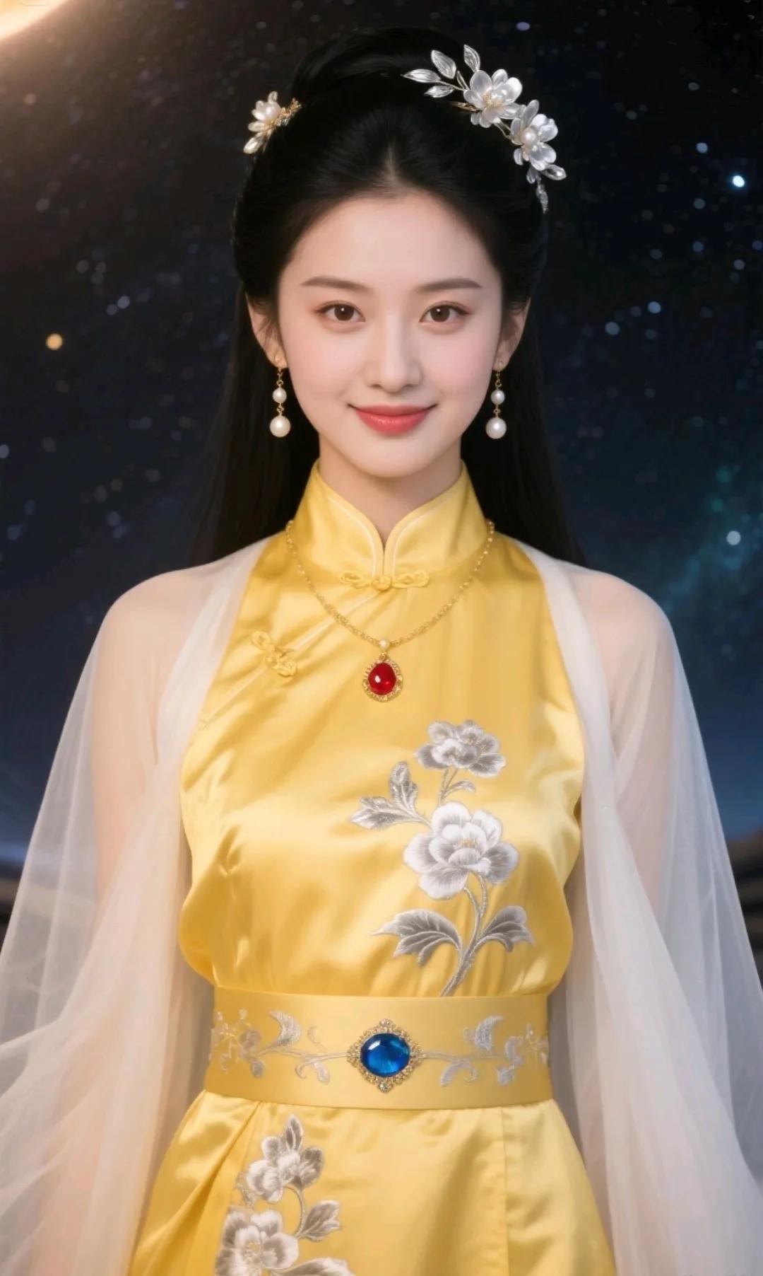 古典美人，花枝招展，红宝石项链，优雅动人。