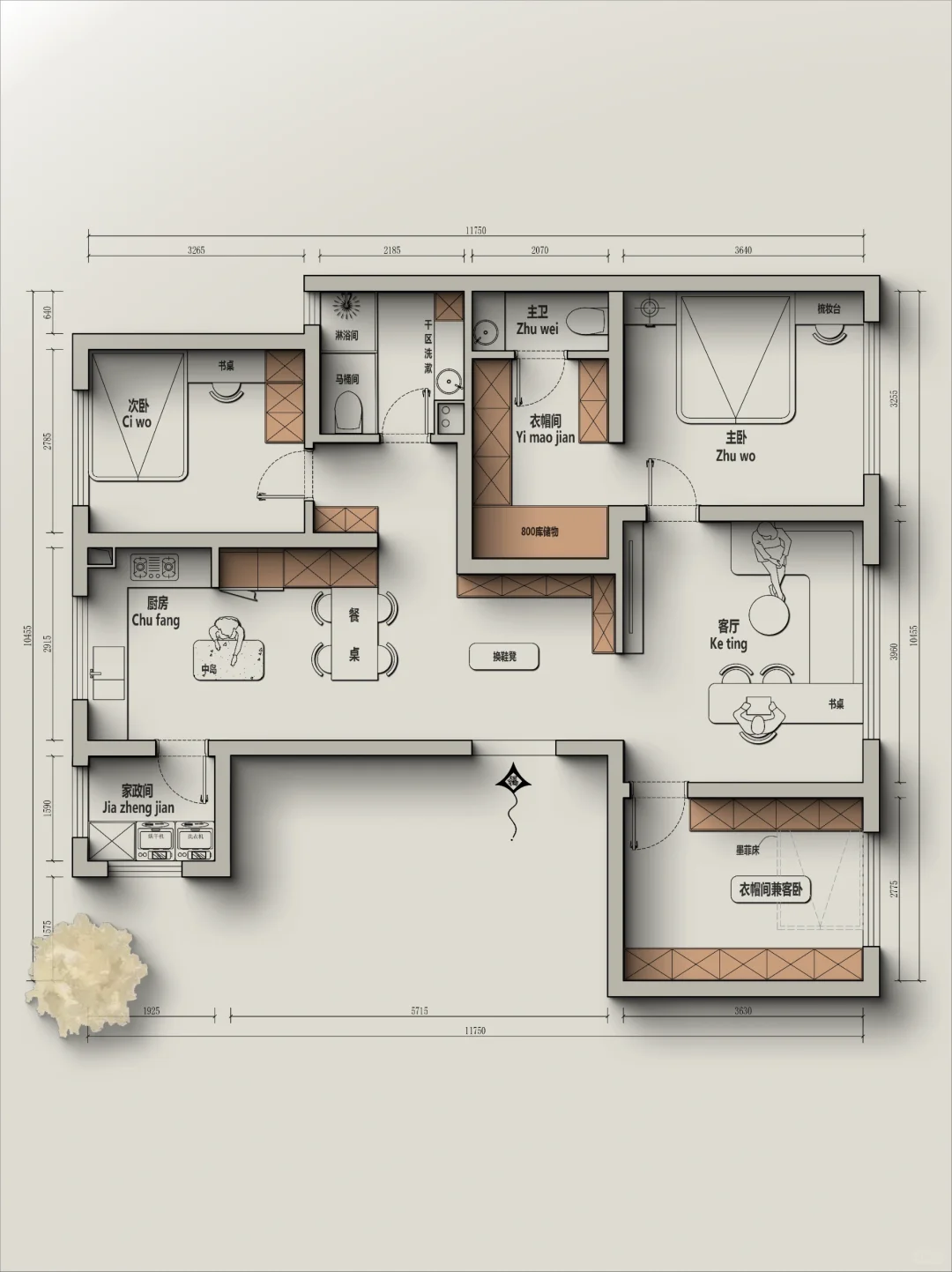 🍁户型改造丨天津80m²设计非常规客厅