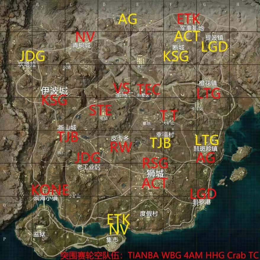2026PEL夏季赛常规赛第七周突围赛跳点图公布。TIANBA、WBG、4AM、