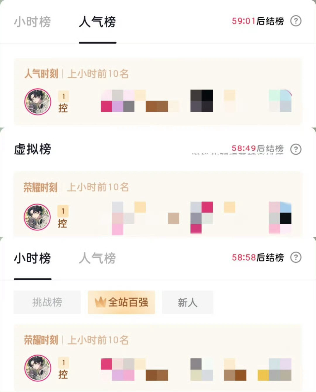 四榜第一！！！百强榜第一人气榜第一虚拟榜第一挑战榜第一 