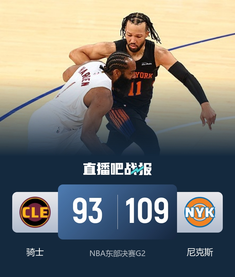 5月22日讯 NBA季后赛东部决赛G2，尼克斯继续主场对阵骑士。首场东决尼克斯末