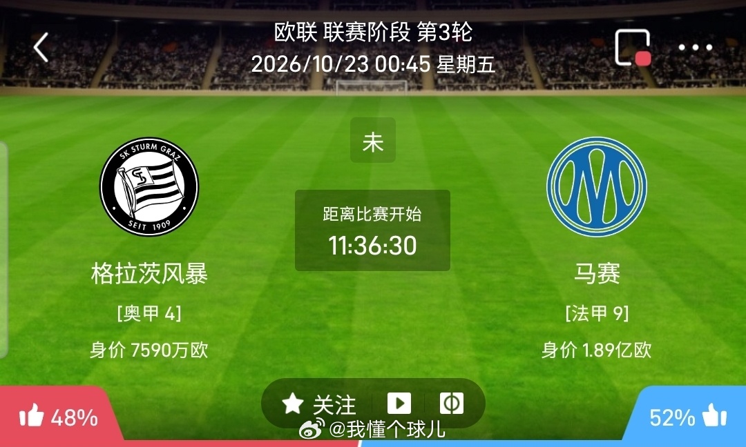 【足球】周四001欧罗巴方向：格拉茨风暴vs马赛欧罗巴：格拉茨风暴VS马赛时间：
