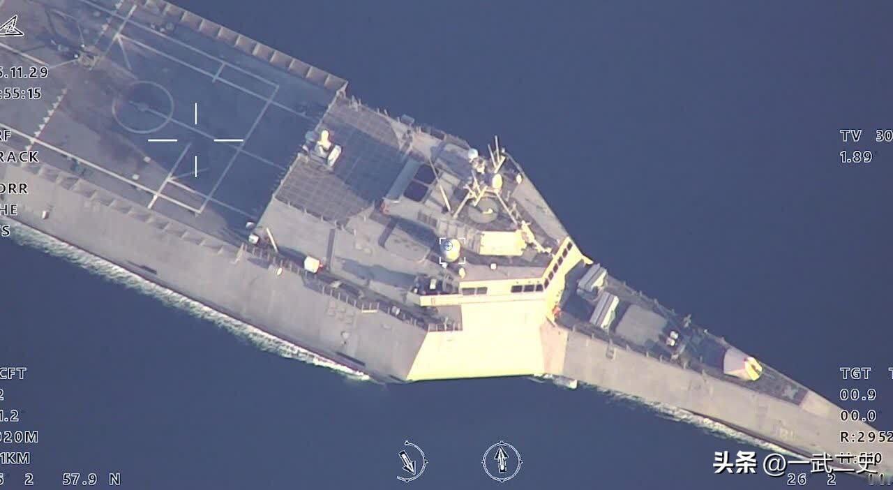 一架Mohajer-6无人机在波斯湾拍到了一艘独立级濒海战斗舰。话说独立级以及自