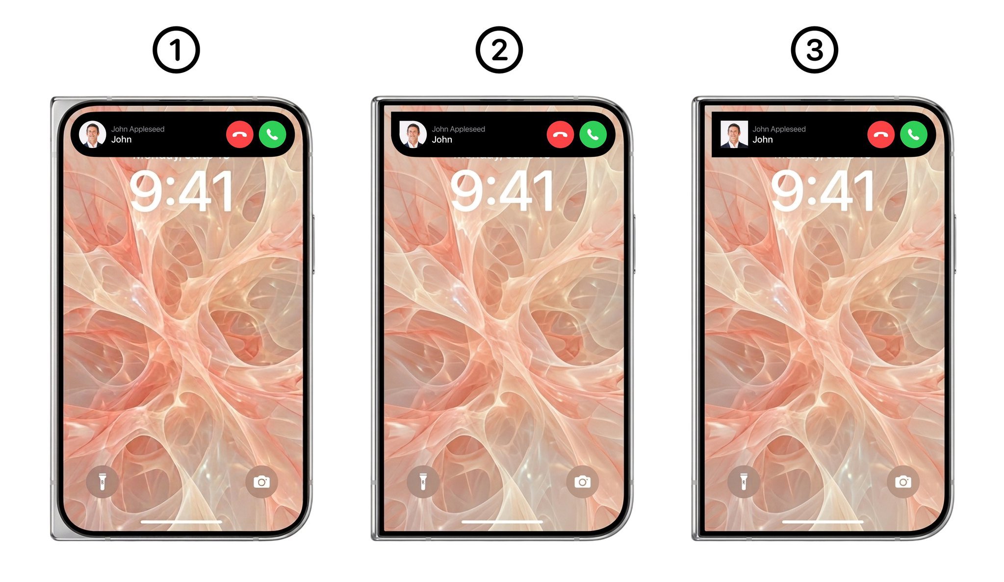 大家觉得iPhone折叠显示会是哪个？个人觉得1更符合苹果 ​​​