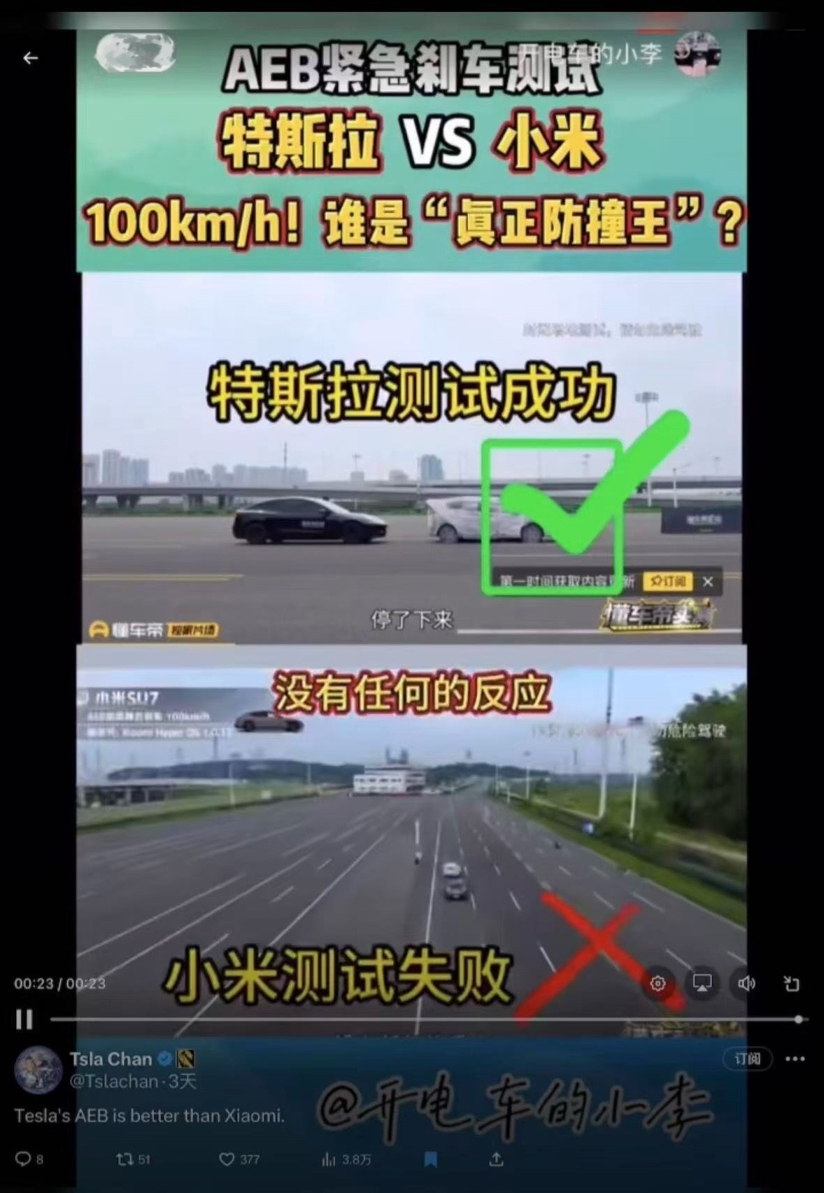 假人测试中成为断层第一！自动紧急制动安全性能横评：仅特斯拉丝滑通过测试，是唯一使