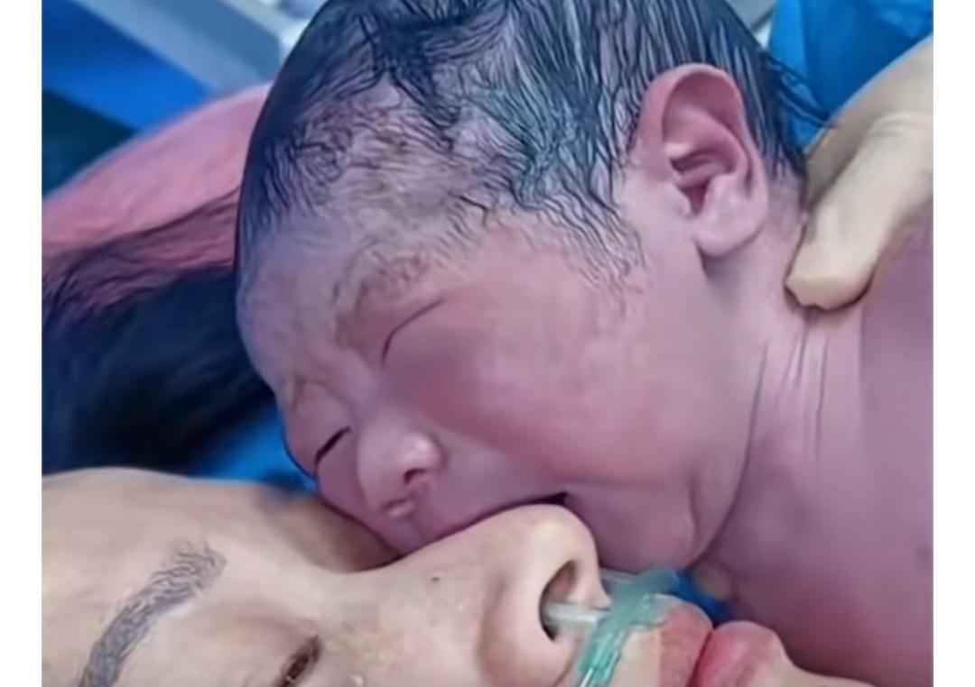 近日，山东一刚出生的宝宝害怕到不停哭泣，但感受到妈妈的味道和抚摸后瞬间安静下来。