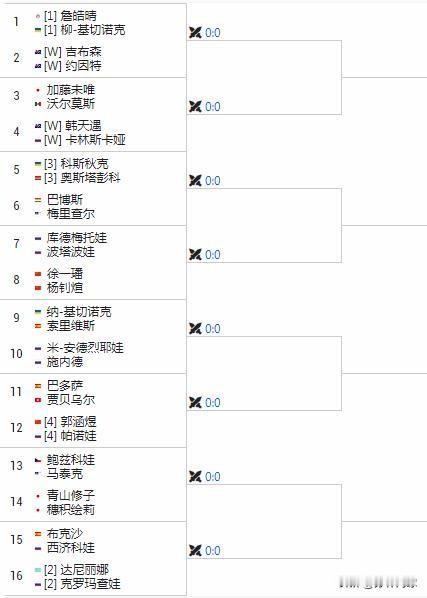 WTA500布里斯班女双签表
徐一幡/杨钊萱vs波塔波娃/库德梅拖娃
郭含煜/帕