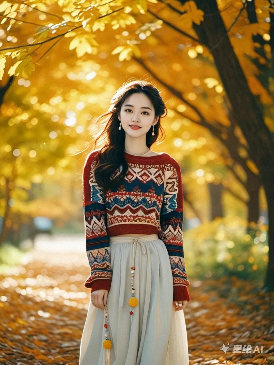 秋风起秋意浓#民族风穿搭#美女配秋景# 温柔风穿搭