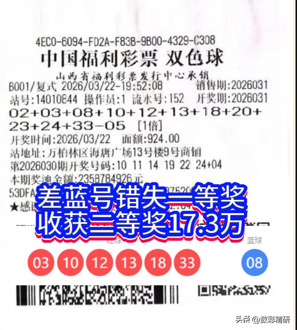 双色球第26031期开奖，陕西太原的一位幸运彩民凭借一张“11+1”复式票，成功