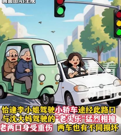 “谁弱谁有理？”上海，70岁老夫妻驾驶三无“老头乐”闯红灯，与正常行驶的轿车相撞