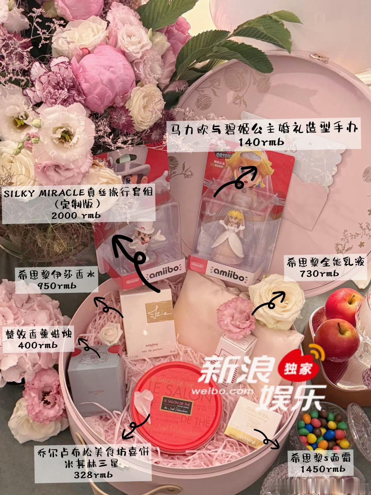 奚梦瑶何猷君婚礼伴手礼有网友发出收到二人婚礼的伴手礼，一个大盒子里面放着许多小盒