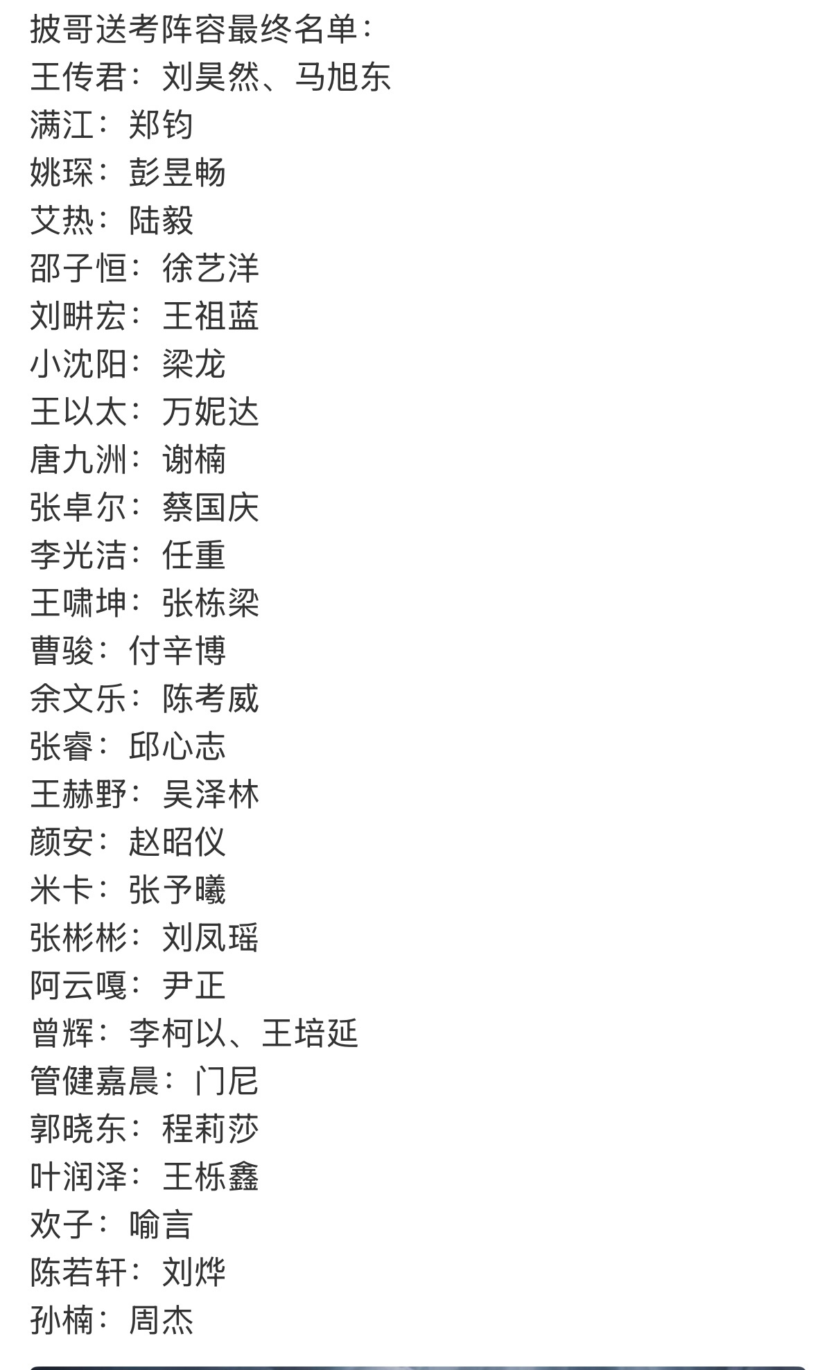 披哥6送考阵容最终名单披哥送考阵容最终名单 最终名单来了 