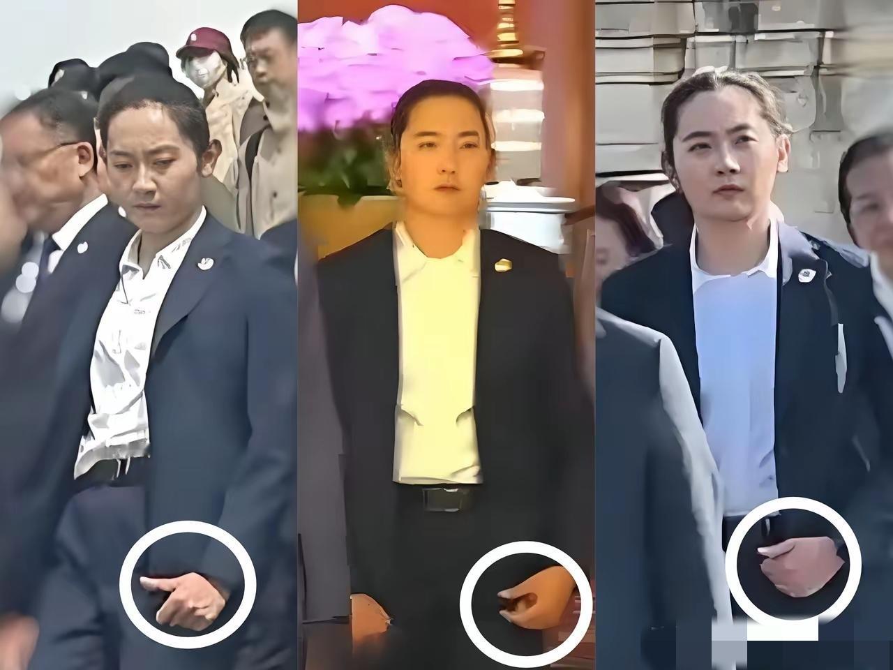 这位女保镖，眼神犀利，并带有一股杀气。而且手指随时保持着战斗状态，在保护领导层人