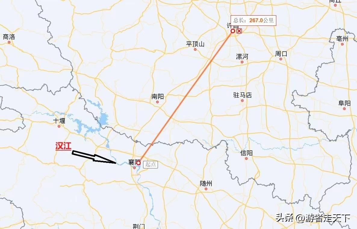 关羽为什么打赢了襄樊之战，就威震华夏了？
下图1，是襄樊古战场距离当时曹操政治中