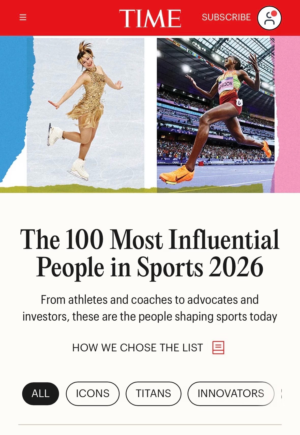 孙颖莎入选2026时代体育百大榜单俱往矣，数风流人物，还看今朝 