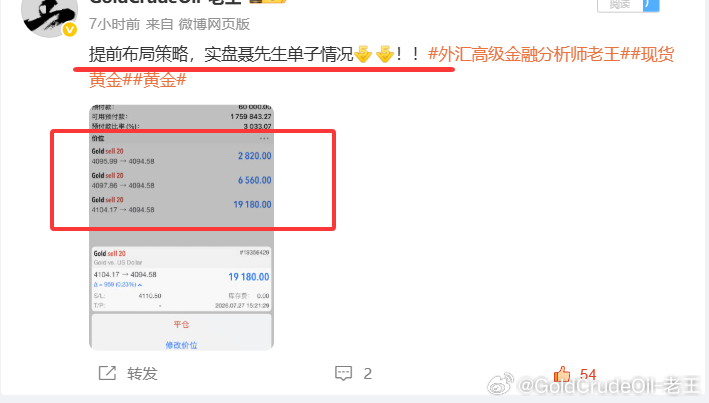 提前布局黄金4098空和4105加仓空，现报4065位置目前共斩获730个点，提