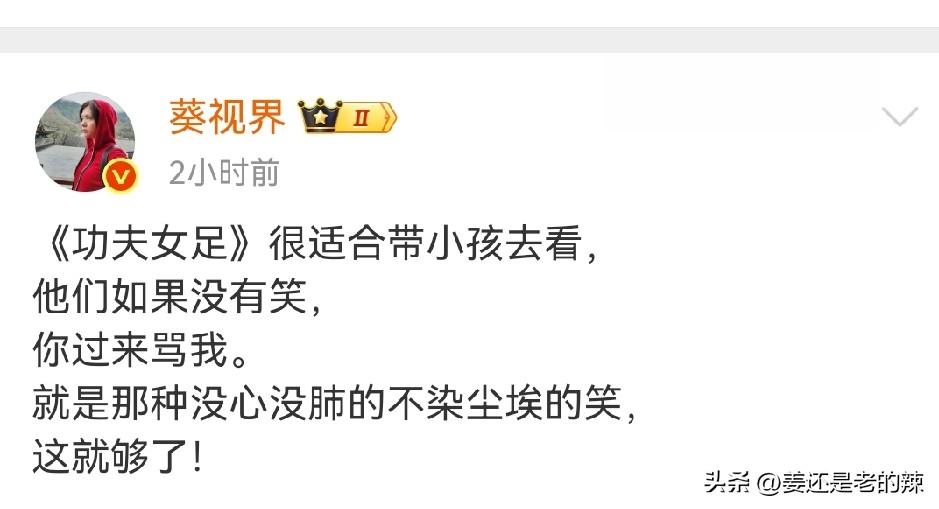 网络大V亲自观看《功夫女足》后的正面评价：绝对值得拖家带口去观看！
《功夫女足》