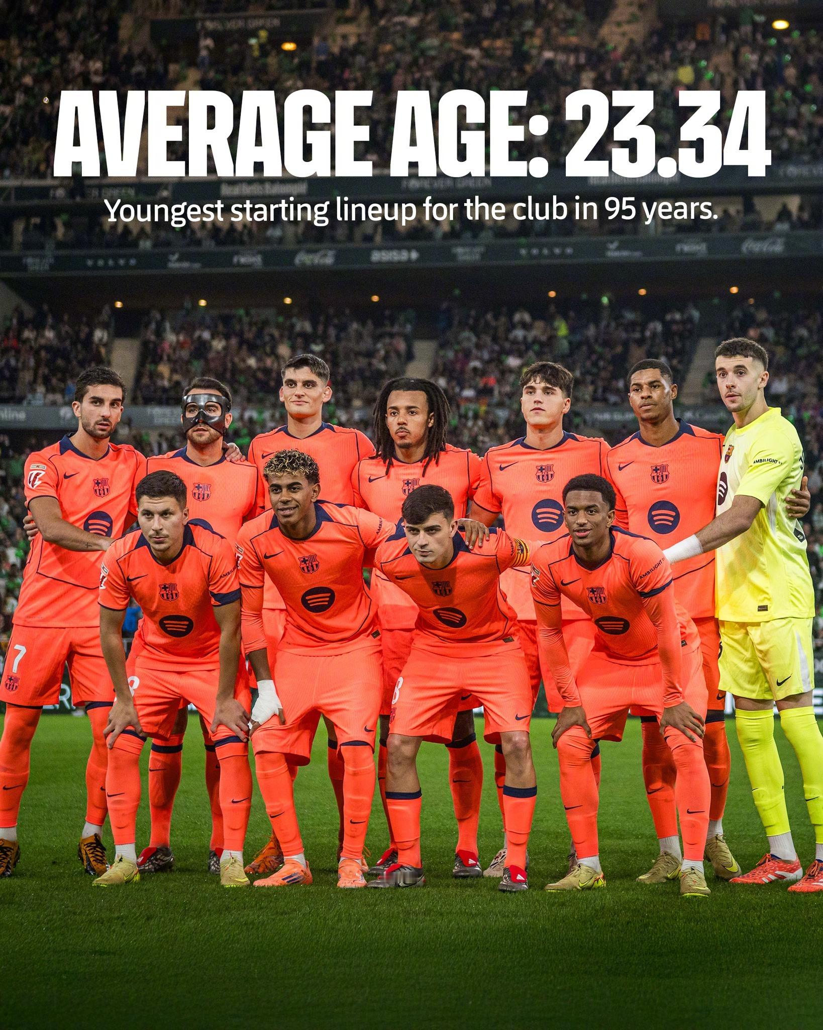 皇家贝蒂斯3比5巴萨 的比赛中，主教练弗里克给出了巴萨队史近95年最年轻的首发阵