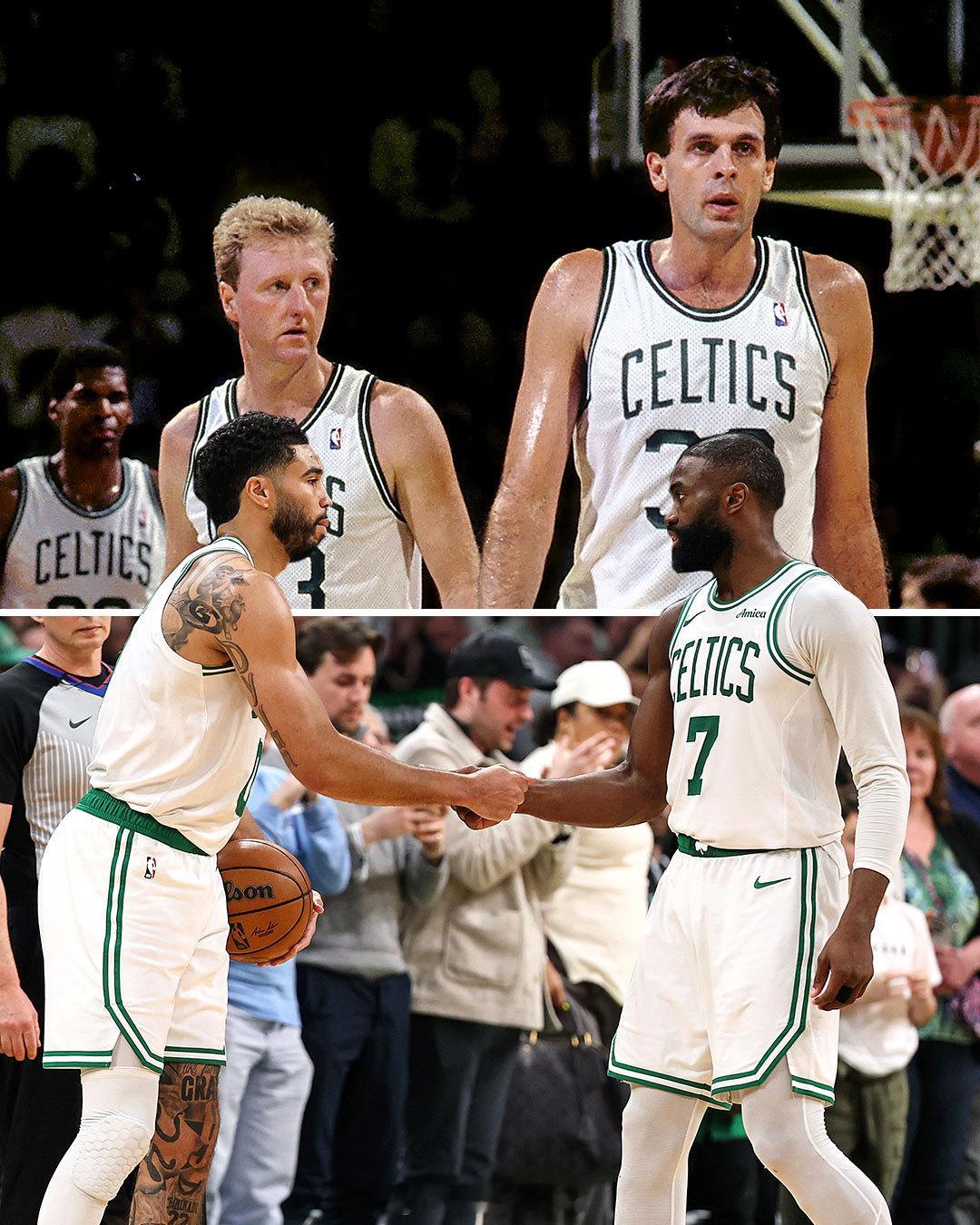 杰伦-布朗与塔图姆在同一场季后赛中双双砍下20+得分，这是他们第50次达成这一成