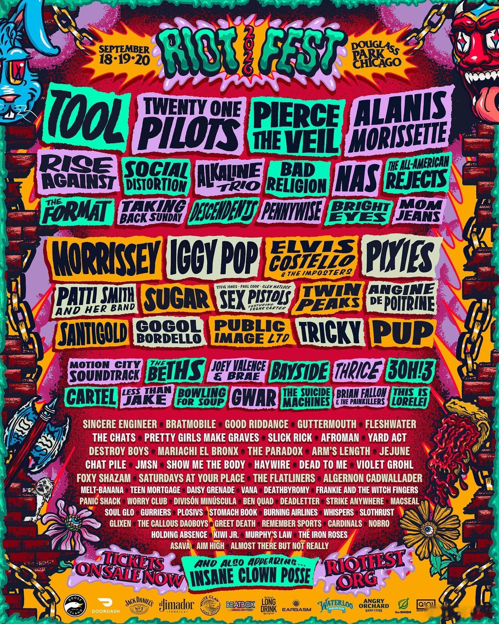 The Riot Fest 2026 阵容官宣！时间：09.18-09.20地点
