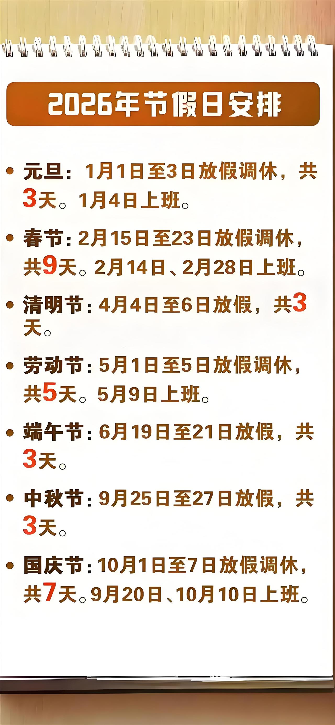 2026年春节放9天假还减少调休？感觉假不少，但其实刨去周末和调休，其实就放了四