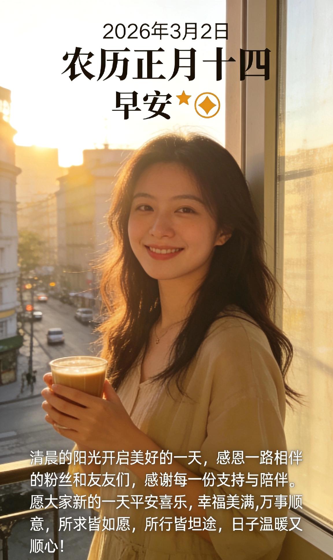 2026年3月2日，农历正月十四，早安☀️
清晨的阳光开启美好的一天，感恩一路相