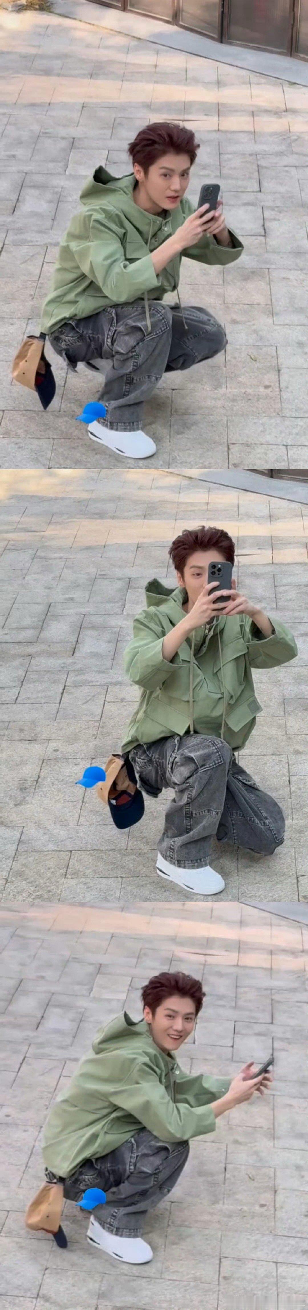 鹿晗猝不及防的互拍 鹿晗悄悄看一眼，毫不犹豫的举起手机互拍拍完，还得逞的笑啊！！