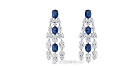 珠宝 文莱四王妃阿妮莎的蓝宝石钻石耳环，经典的水滴吊灯设计，具体品牌暂时不明（图