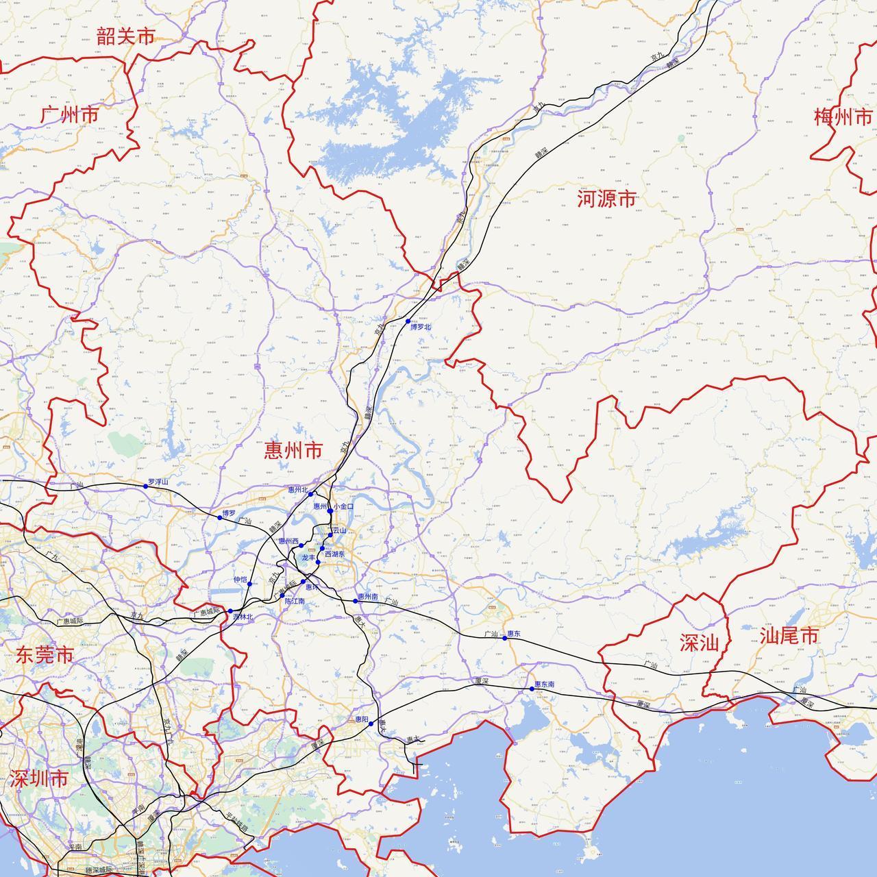 广东省惠州市铁路及客运站分布图
根据铁路12360数据，广东省惠州市目前有以下1