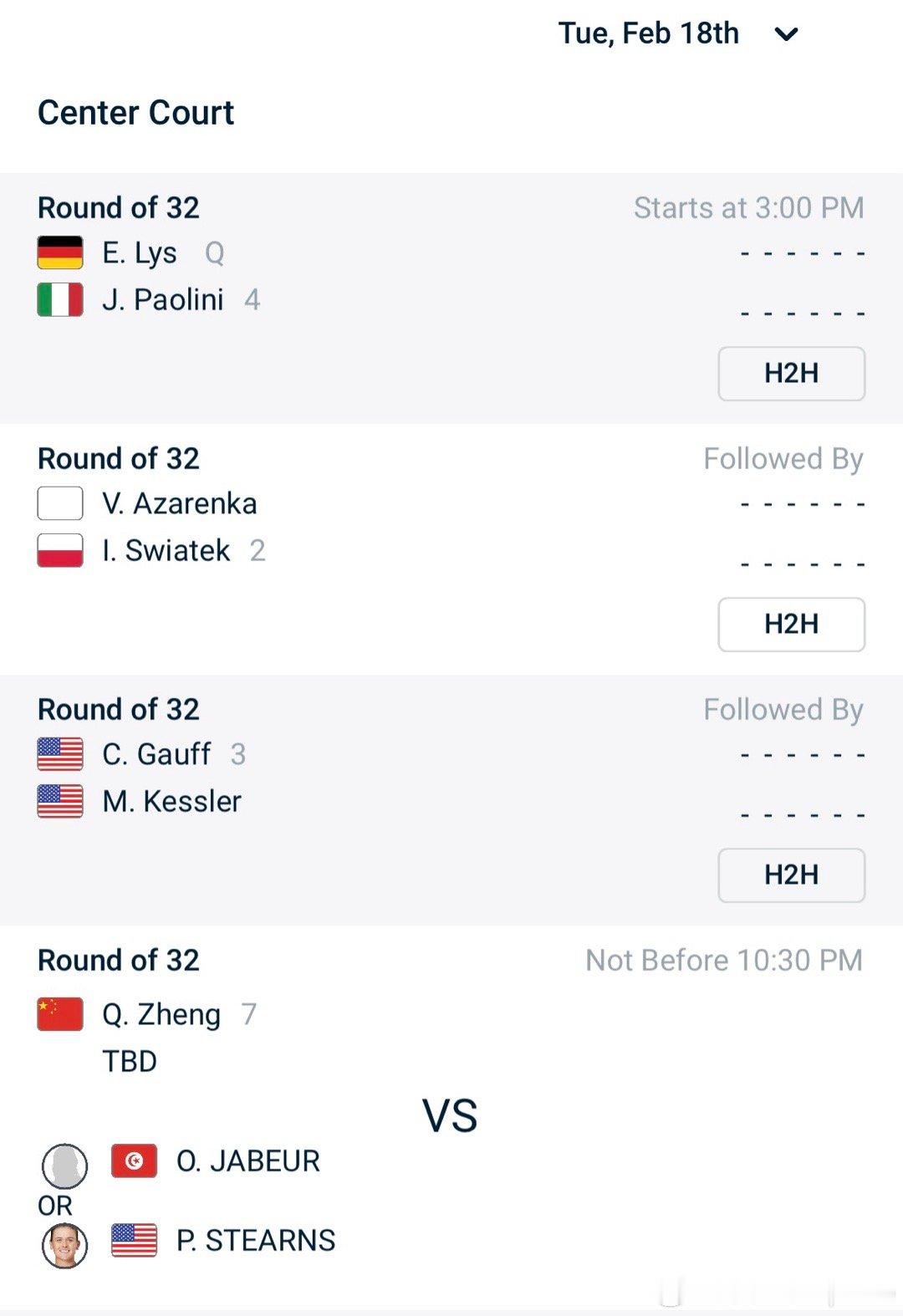 【WTA赛程】2.18 ⏰不早于 22:30🇨🇳郑钦文 vs 🇹🇳贾巴尔