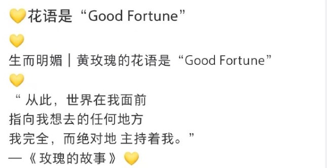 原来黄玫瑰的时代新花语是“Good Fortune”太会总结了从《玫瑰的故事》里