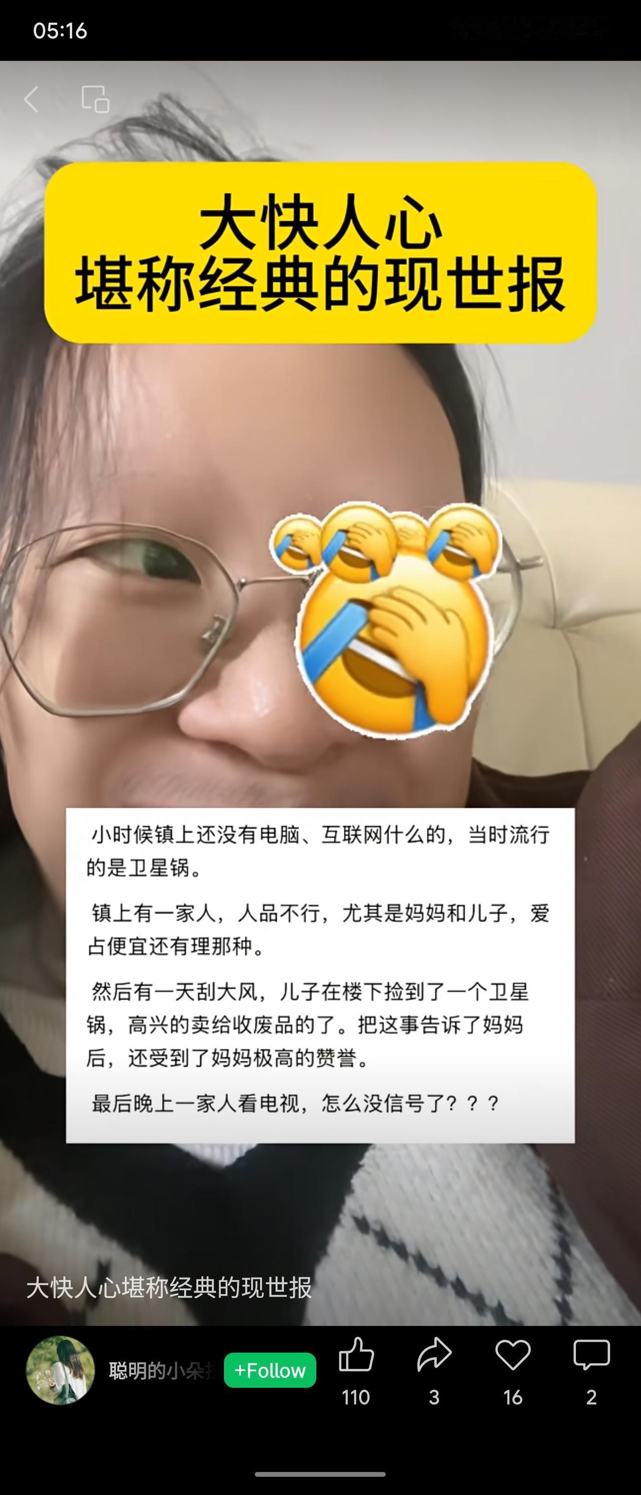 镇上爱占便宜的母子，将大风刮落后捡到的卫星锅当废品卖掉并沾沾自喜。结果晚上发现自