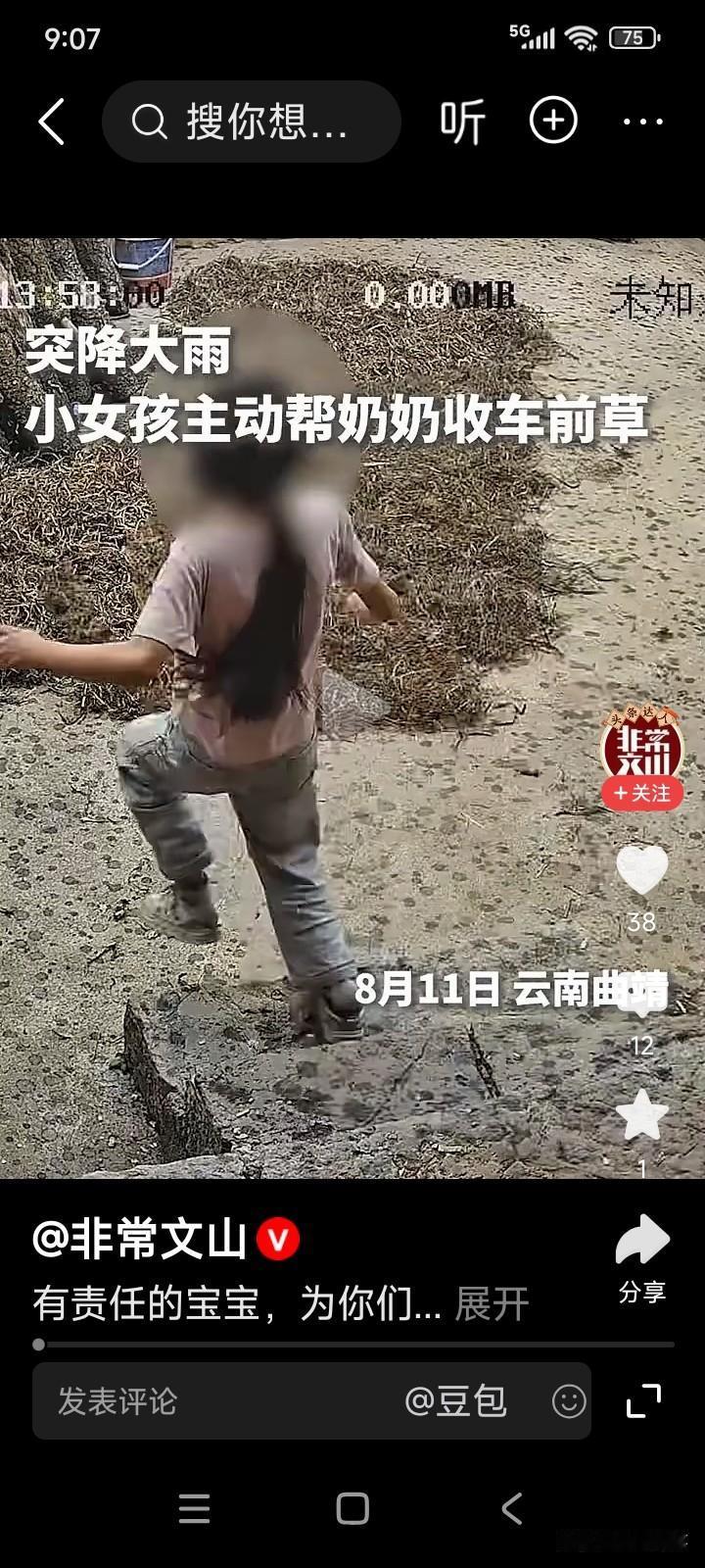 云南曲靖。一位老奶奶将自己采摘的草药——车前草，放在自家院子里晾晒。
随后，老奶