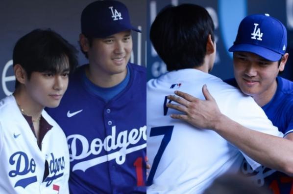 金泰亨大谷翔平同框金泰亨大谷翔平合照 神奇同框+1！ ​​​