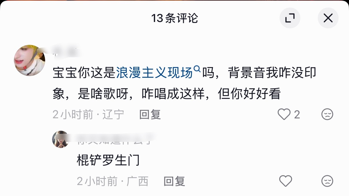 刷到一个在演唱会现场自拍的视频 评论区底下： 