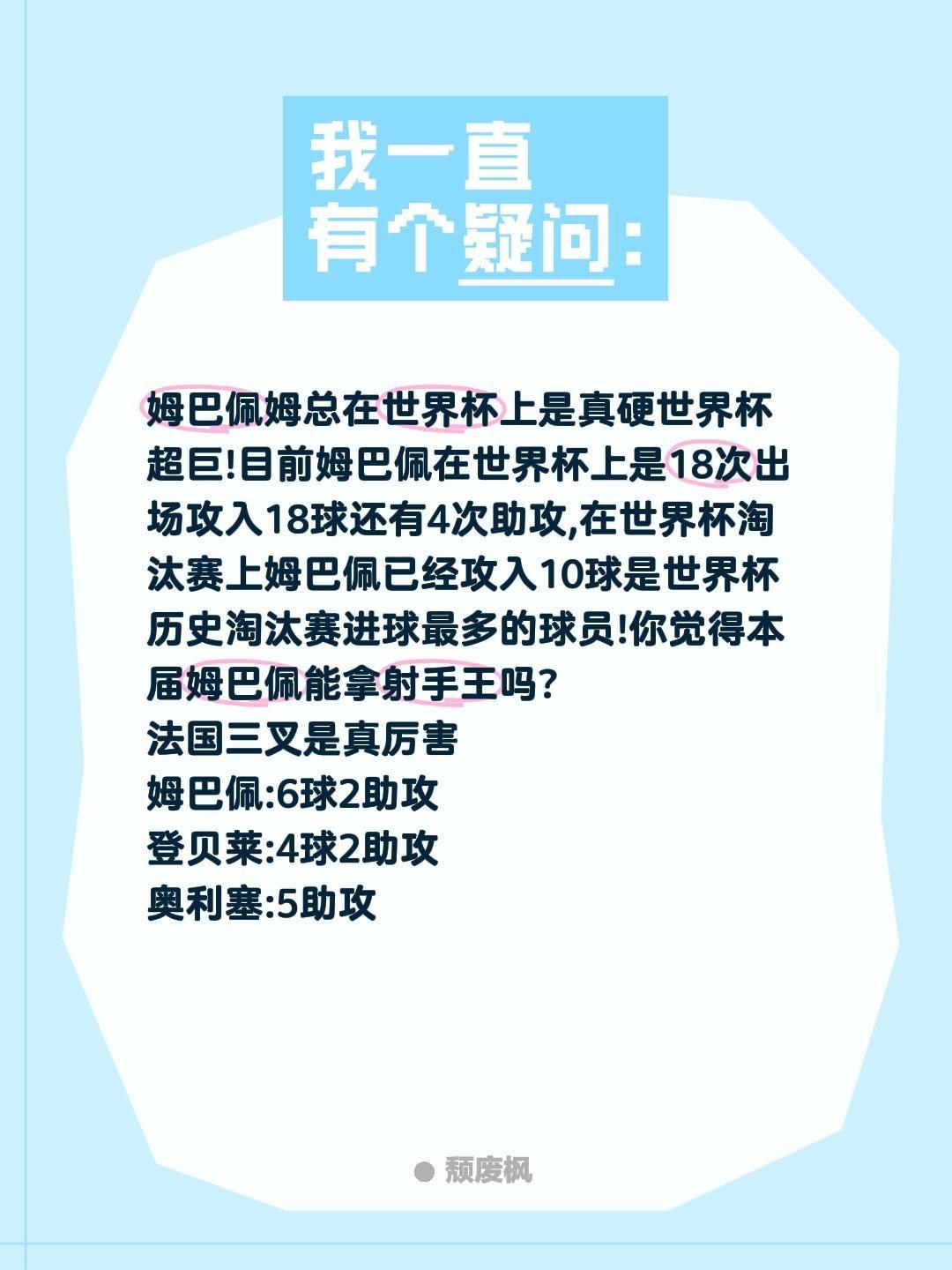 姆巴佩姆总在世界杯上是真硬世界杯超巨!目前姆巴佩在世界杯上是18次出场攻入18球