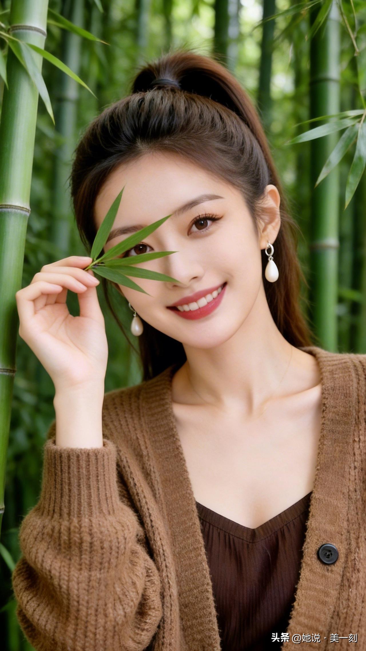 竹林中的少女，微笑如春日暖阳。随手一拍的氛围感